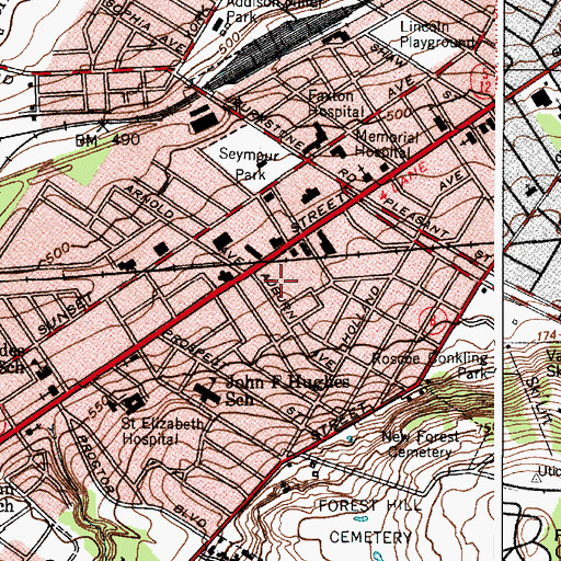 Topographic Map of Grand Union Plaza Shopping Center, NY