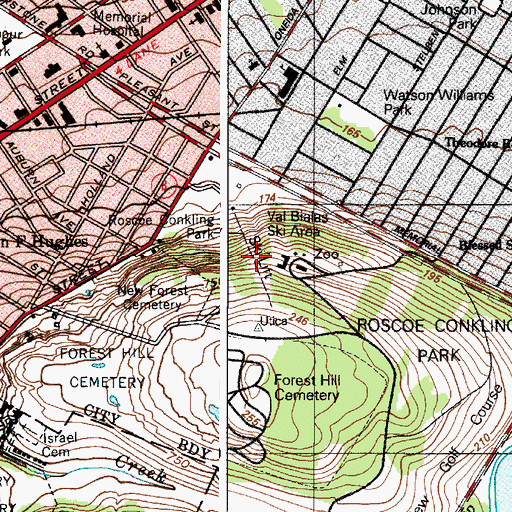 Topographic Map of Val Bialas Ski Area, NY