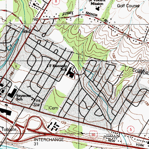 Topographic Map of John F Kennedy Middle School, NY