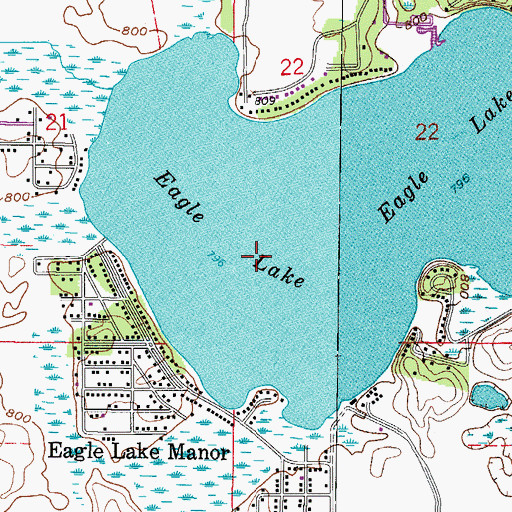Topographic Map of Eagle Lake Census Designated Place, WI