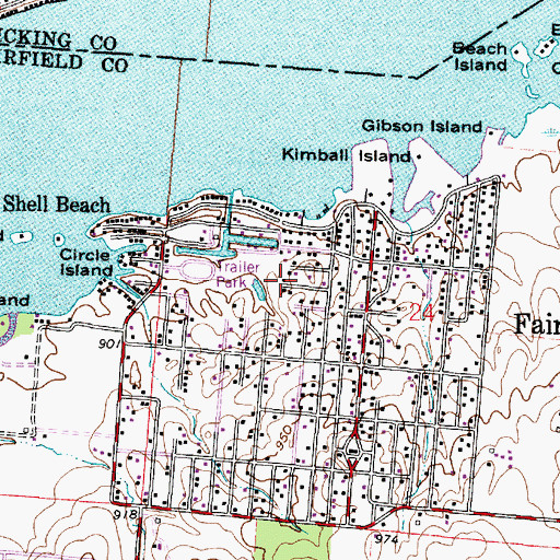 Topographic Map of Fairfield Beach Census Designated Place, OH
