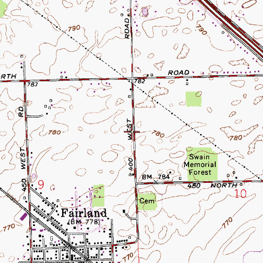 Topographic Map of Fairland Census Designated Place (historical), IN