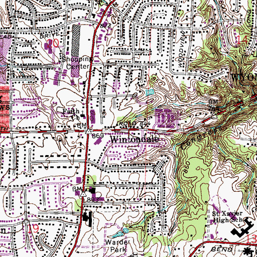 Topographic Map of Finneytown Census Designated Place, OH