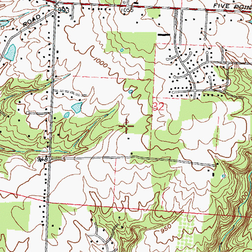 Topographic Map of Five Points Census Designated Place, OH