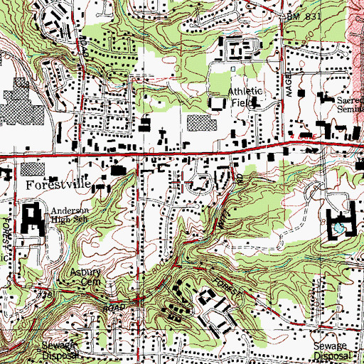 Topographic Map of Forestville Census Designated Place, OH