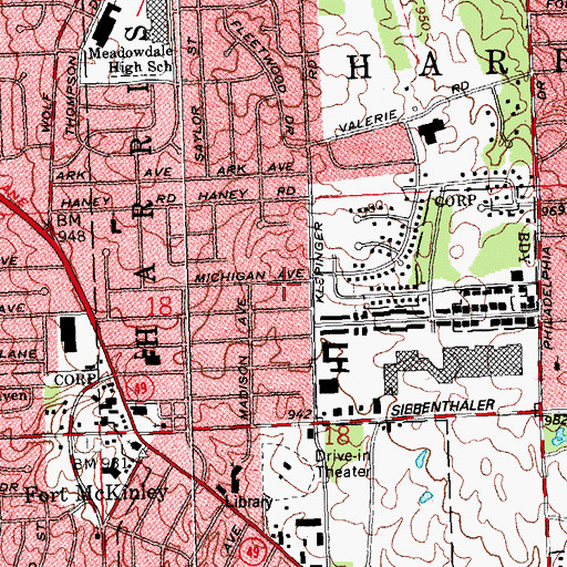 Topographic Map of Fort McKinley Census Designated Place, OH