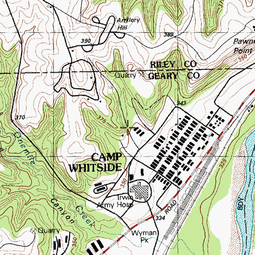 Topographic Map of Fort Riley-Camp Whiteside Census Designated Place (historical), KS