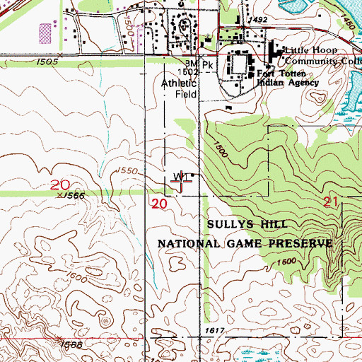 Topographic Map of Fort Totten Census Designated Place, ND