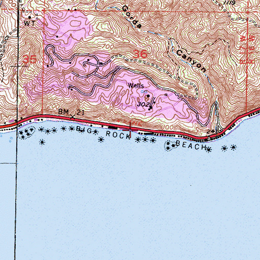 Topographic Map of Big Rock Beach, CA