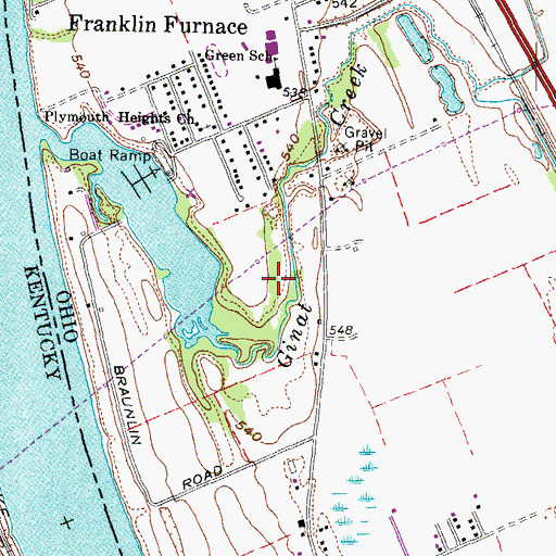 Topographic Map of Franklin Furnace Census Designated Place, OH