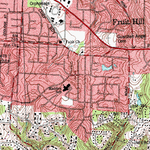 Topographic Map of Fruit Hill Census Designated Place, OH