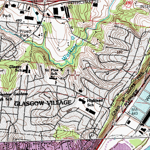 Topographic Map of Glasgow Village Census Designated Place, MO