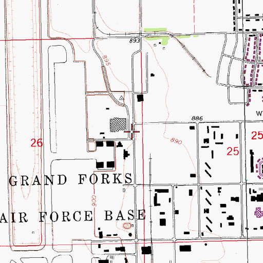 Topographic Map of Grand Forks Air Force Base Census Designated Place, ND