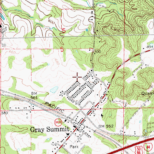 Topographic Map of Gray Summit Census Designated Place, MO