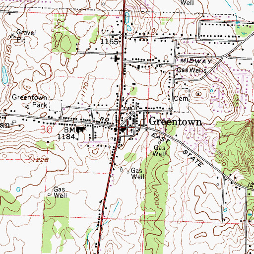 Topographic Map of Greentown Census Designated Place, OH