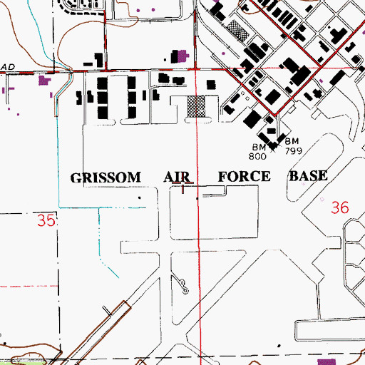 Topographic Map of Grissom Air Force Base Census Designated Place, IN