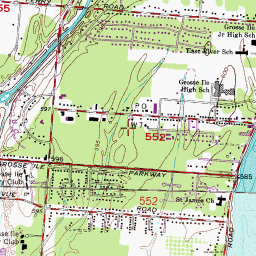 Topographic Map of Grosse Ile Census Designated Place, MI