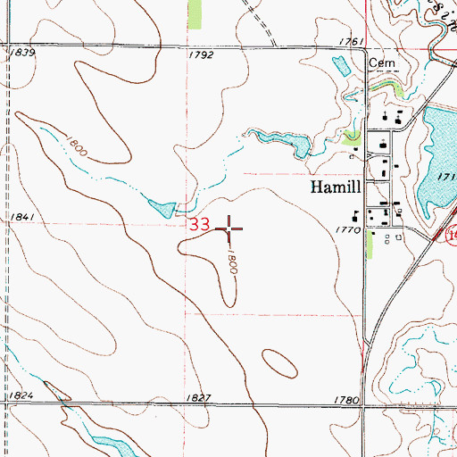 Topographic Map of Hamill Census Designated Place, SD
