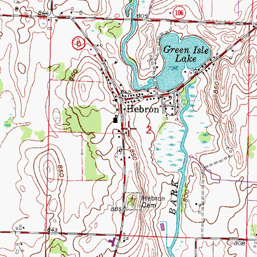 Topographic Map of Hebron Census Designated Place, WI