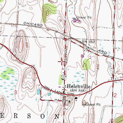 Topographic Map of Helenville Census Designated Place, WI