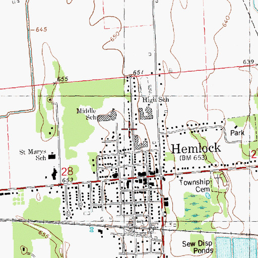 Topographic Map of Hemlock Census Designated Place, MI