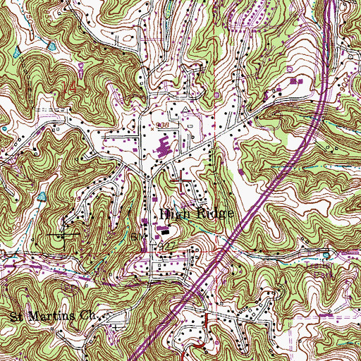 Topographic Map of High Ridge Census Designated Place, MO