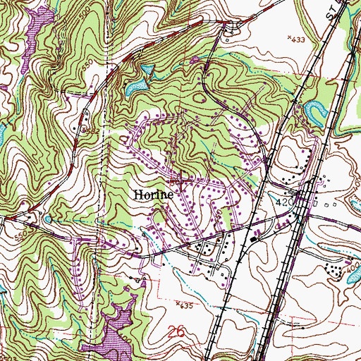 Topographic Map of Horine Census Designated Place, MO
