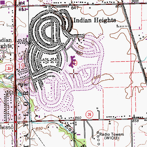 Topographic Map of Indian Heights Census Designated Place (historical), IN