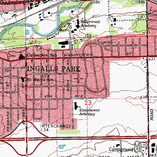 Topographic Map of Ingalls Park Census Designated Place, IL