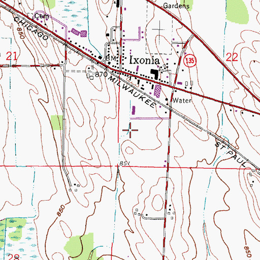 Topographic Map of Ixonia Census Designated Place, WI