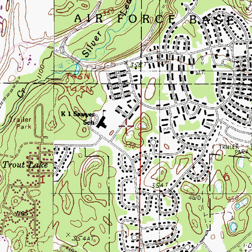Topographic Map of K. I. Sawyer Census Designated Place, MI