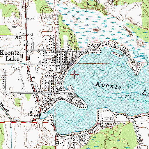 Topographic Map of Koontz Lake Census Designated Place, IN
