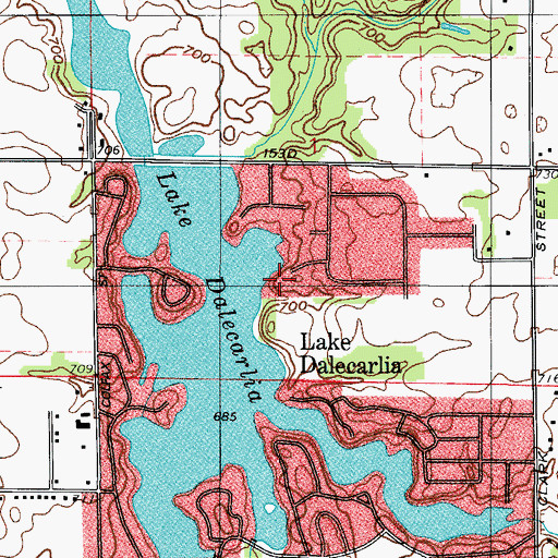 Topographic Map of Lake Dalecarlia Census Designated Place, IN
