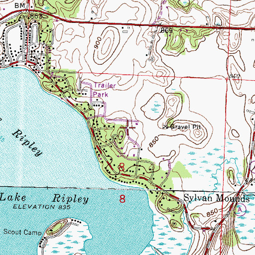 Topographic Map of Lake Ripley Census Designated Place, WI