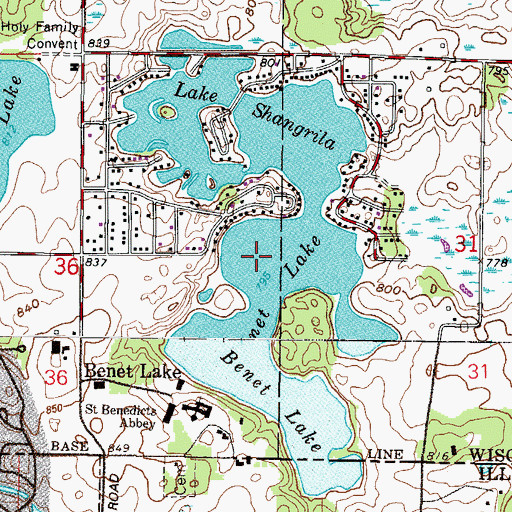 Topographic Map of Lake Shangrila Census Designated Place (historical), WI