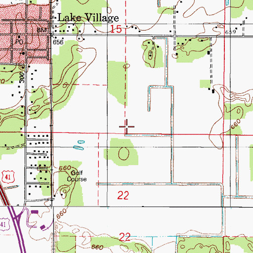 Topographic Map of Lake Village Census Designated Place, IN