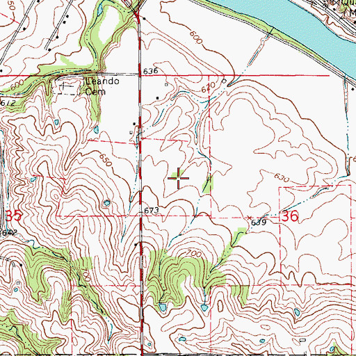 Topographic Map of Leando Census Designated Place, IA