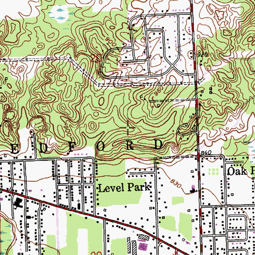 Topographic Map of Level Park-Oak Park Census Designated Place, MI