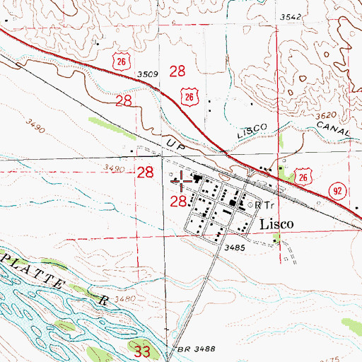 Topographic Map of Lisco Census Designated Place, NE