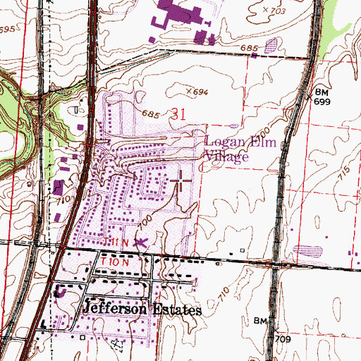 Topographic Map of Logan Elm Village Census Designated Place, OH