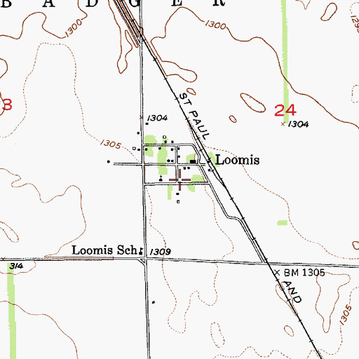 Topographic Map of Loomis Census Designated Place, SD