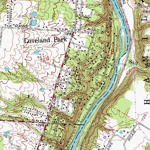 Topographic Map of Loveland Park Census Designated Place, OH