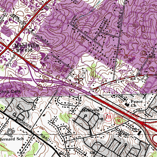 Topographic Map of Mehlville Census Designated Place, MO