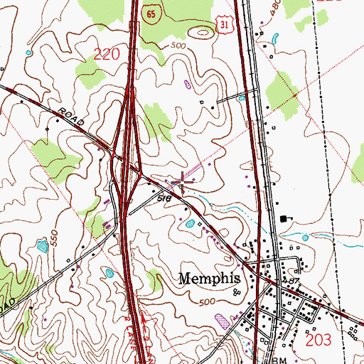 Topographic Map of Memphis Census Designated Place, IN