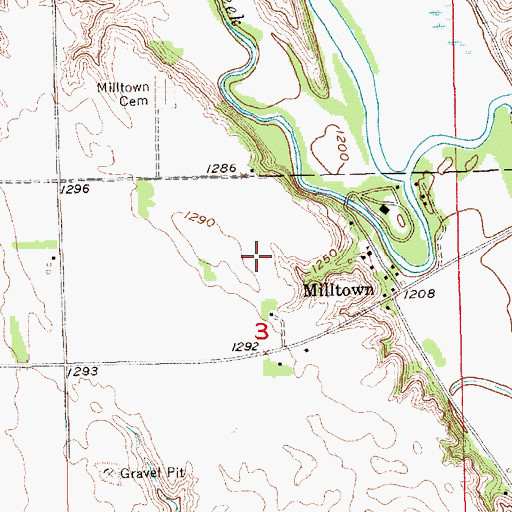 Topographic Map of Milltown Census Designated Place, SD