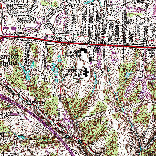 Topographic Map of Monfort Heights East Census Designated Place (historical), OH