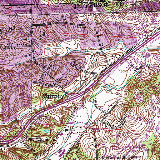 Topographic Map of Murphy Census Designated Place, MO