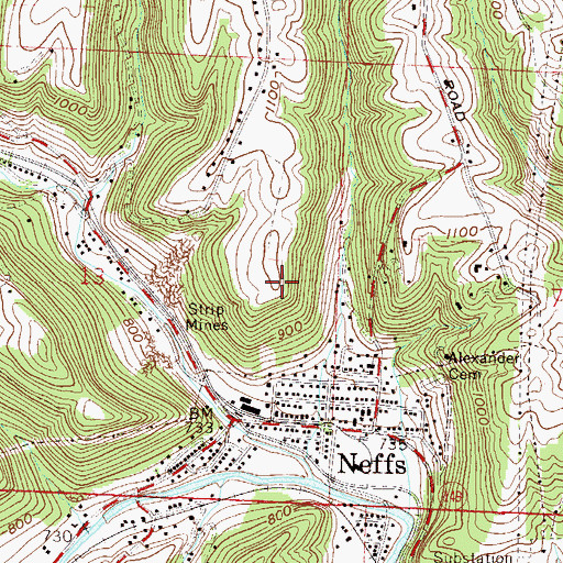 Topographic Map of Neffs Census Designated Place, OH