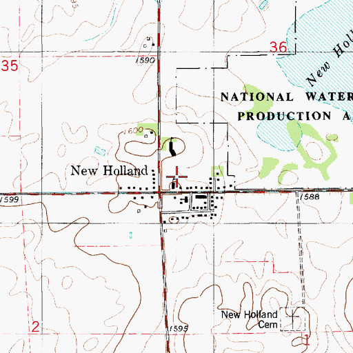 Topographic Map of New Holland Census Designated Place, SD