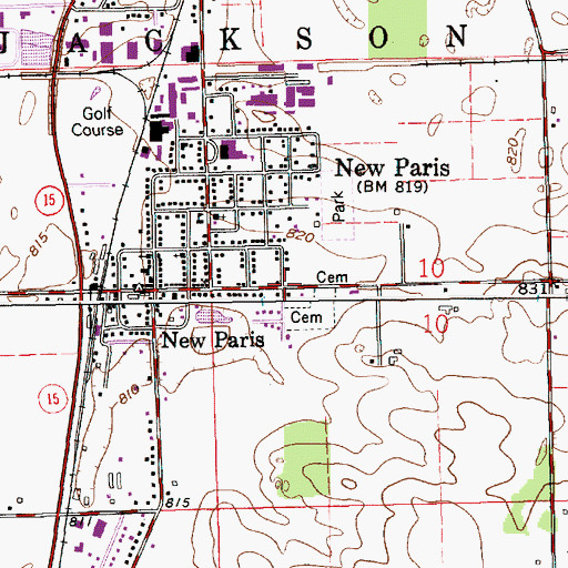 Topographic Map of New Paris Census Designated Place, IN